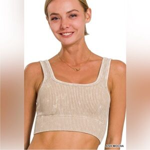NWT Zenana Ribbed Seamless Brami With Removable Cups Ash Mocha Size L/XL